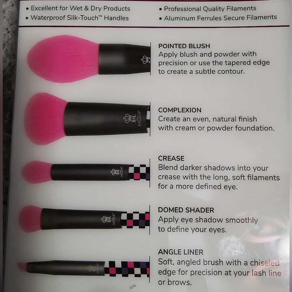 MODA Beautifully Bold 5pc Makeup Brush Kit - Purple & Pink Checkered